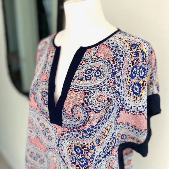 J.Crew Paisley Short Sleeve Colorful Beach Summer Vacation V-Neck Tunic XS - Picture 7 of 9
